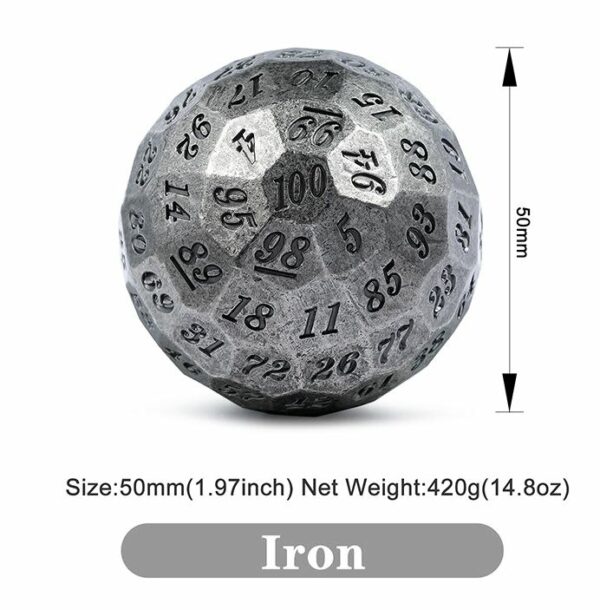 Dice Habit: 50mm Solid Metal D100 - Iron with Blackened Numbers