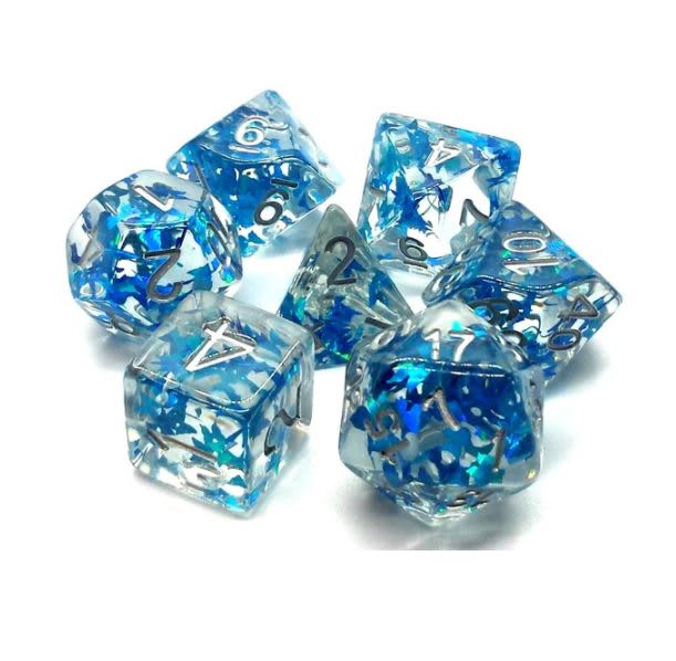 Old School Dice 16mm Poly Dice Set (7) Infused, Blue Butterfly