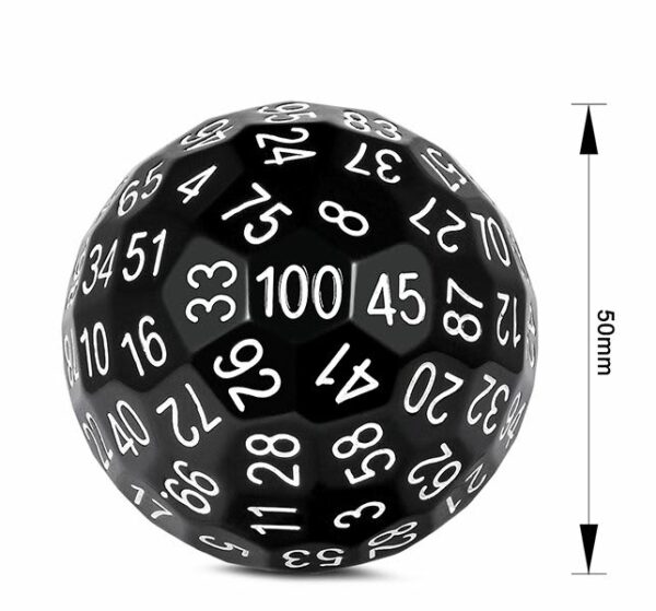 Dice Habit: 50mm Opaque D100 - Black with White Numbers