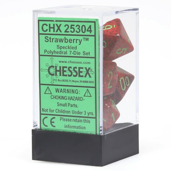 Chessex: 16mm Opaque Poly Dice Set (7) - Speckled, Strawberry with Gold Numbers