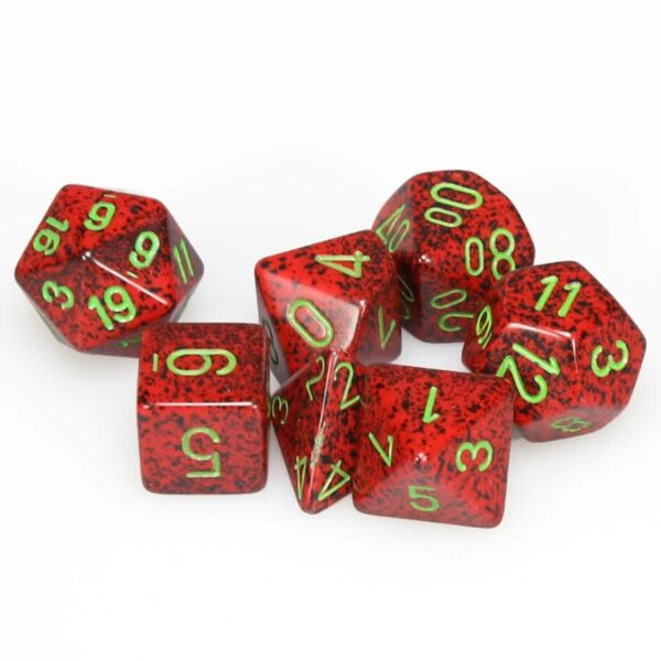 Chessex: 16mm Opaque Poly Dice Set (7) - Speckled, Strawberry with Gold Numbers - Image 2