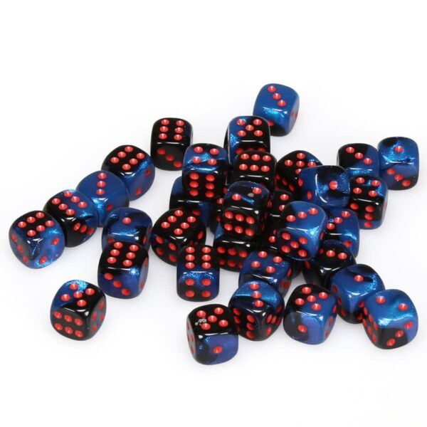 Chessex: 12mm Opaque D6 Dice Set (36) - Black-Starlight with Red Pips - Image 2