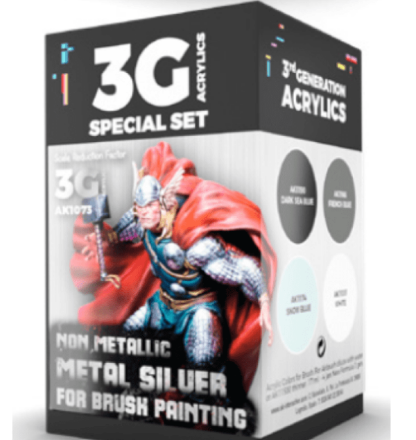 AK-Interactive: 3G Special Set - Non Metallic Metal Silver for Brush Painting (4 paints)