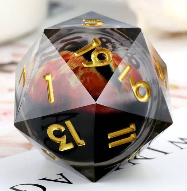 Dice Habit: 33mm Transparent D20 - Red Dragon Eye