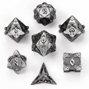 Hymgho: 16mm Solid Metal Poly Dice Set (7) - Paladin, Ancient Silver